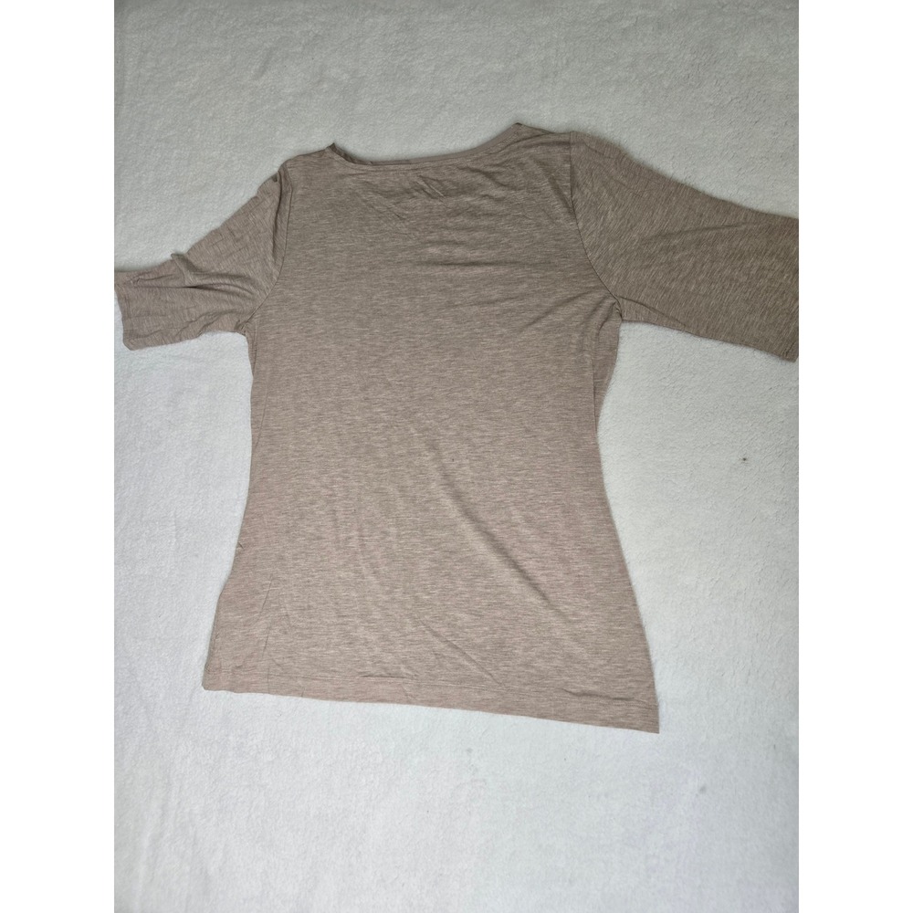 White House Black Market Tan Boat Neck Elbow Sleeve Rayon Top Large - Picture 8 of 9